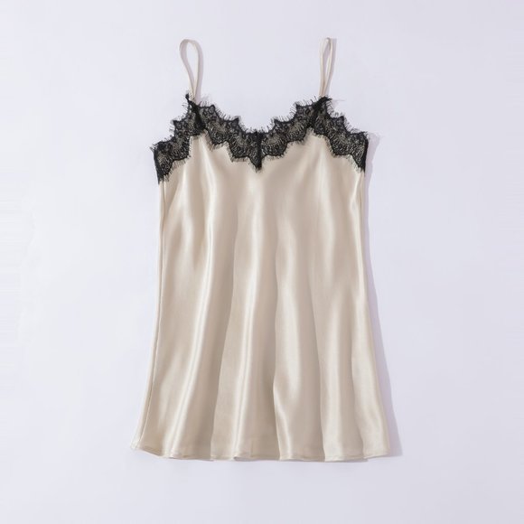 Silk Cami Beige 100% Silk Camisole Lace Tank Top - Picture 7 of 8